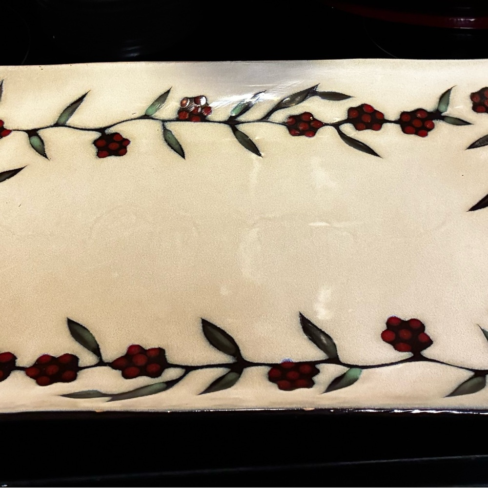 Mikasa Cream Tray with Red Floral Design
